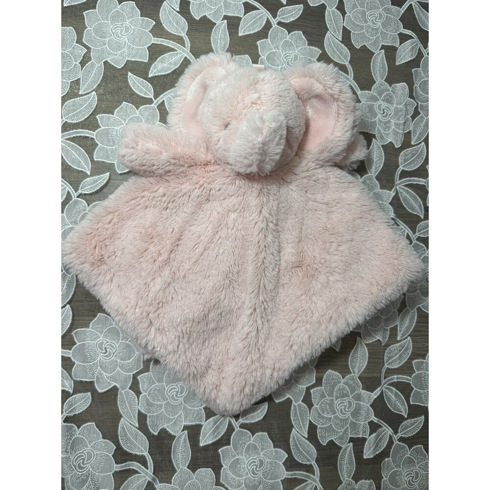 Bles Baby Lovey Soft Plush Pink Elephant 14x14 Shaggy Rattle Blanket Security